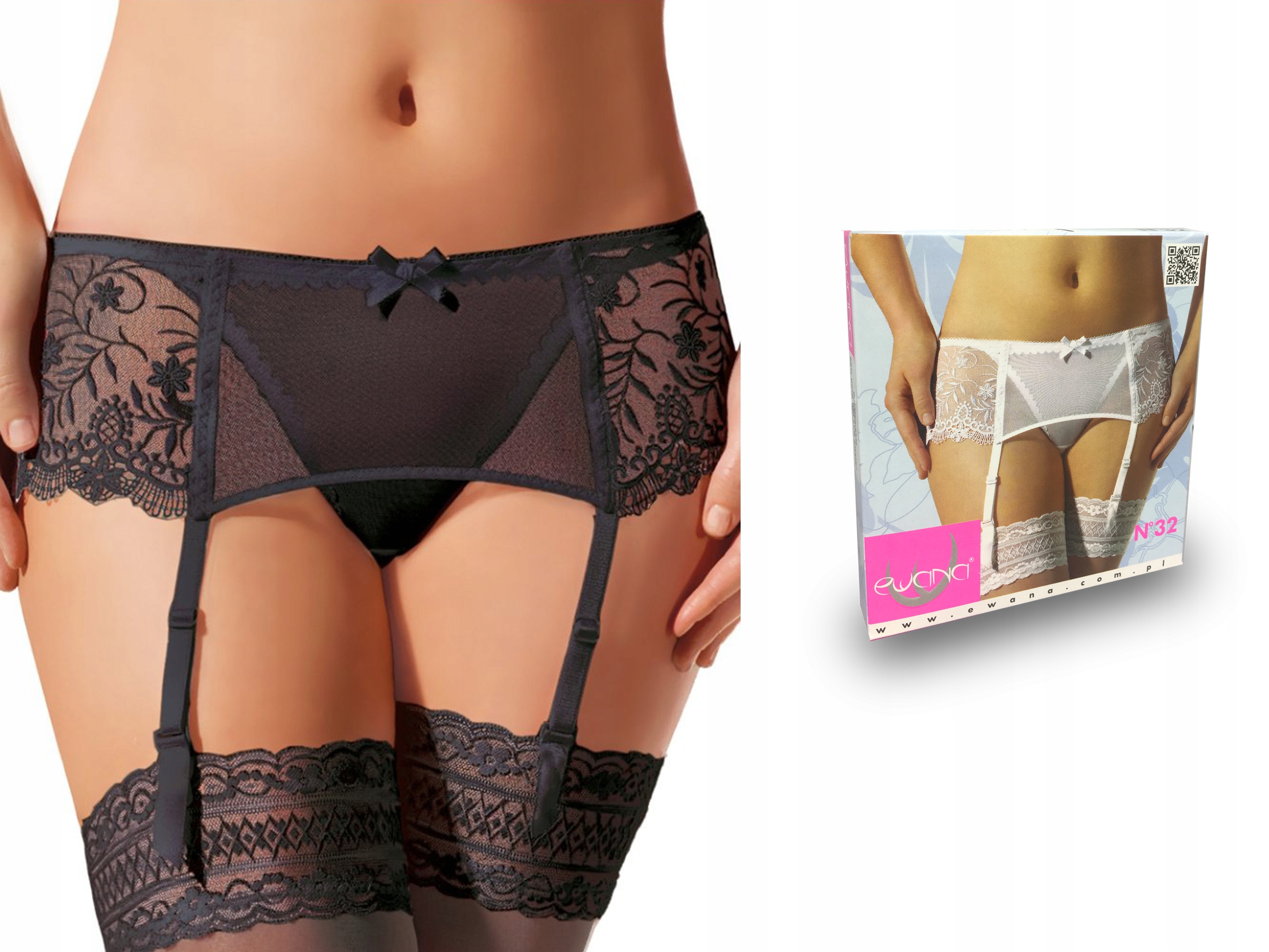 

Ewana 032 Luksusowy Pas do Pończoch Czarny XL