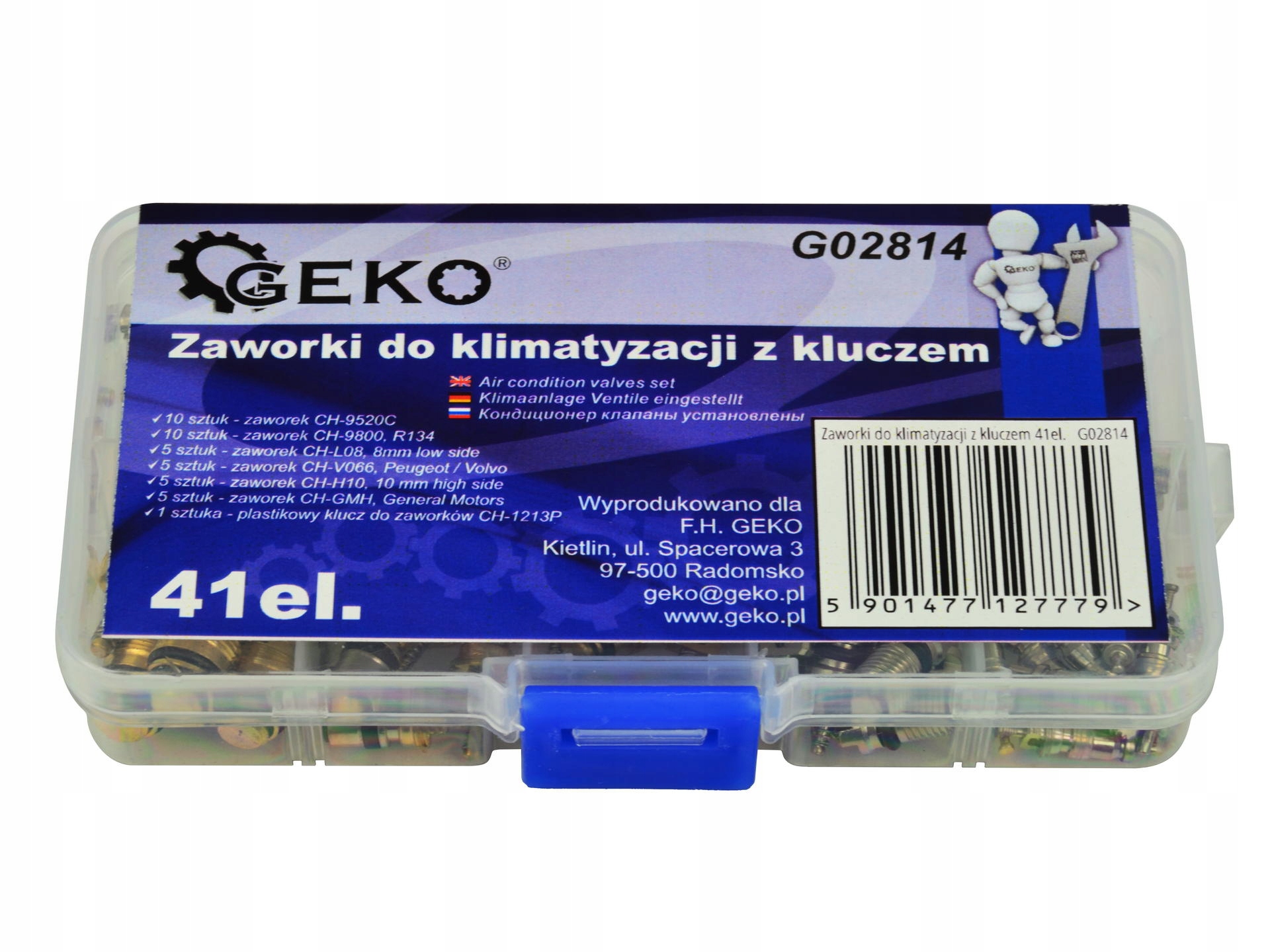 ZESTAW ZAWORKÓW DO KLIMATYZACJI Z KLUCZEM 41el. Marka Geko