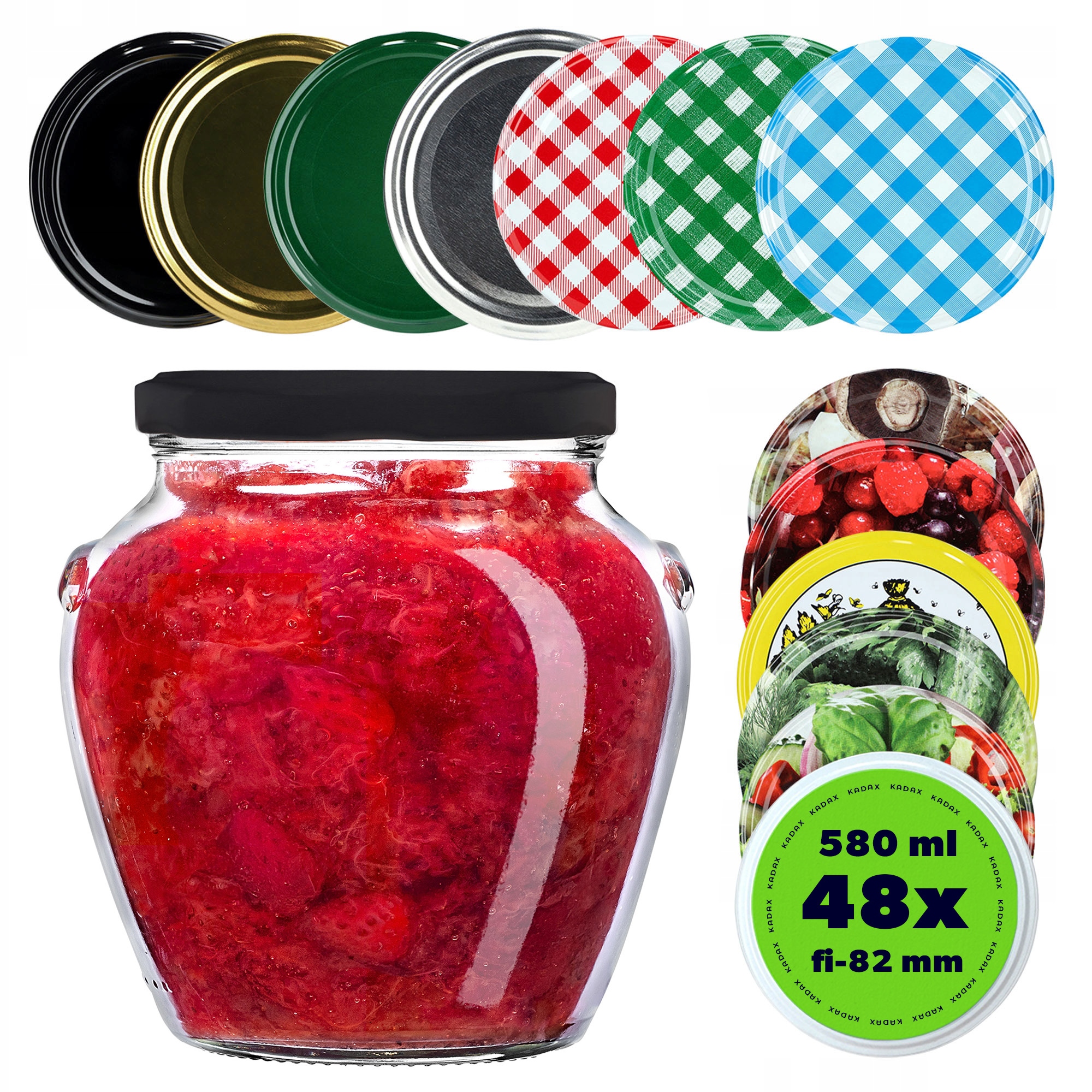 Zavařovací Sklenice 580 ml Amforové Sklenice Na Zavařeniny , Džem, Med 48 ks Šroubovací Víčka Fi 82