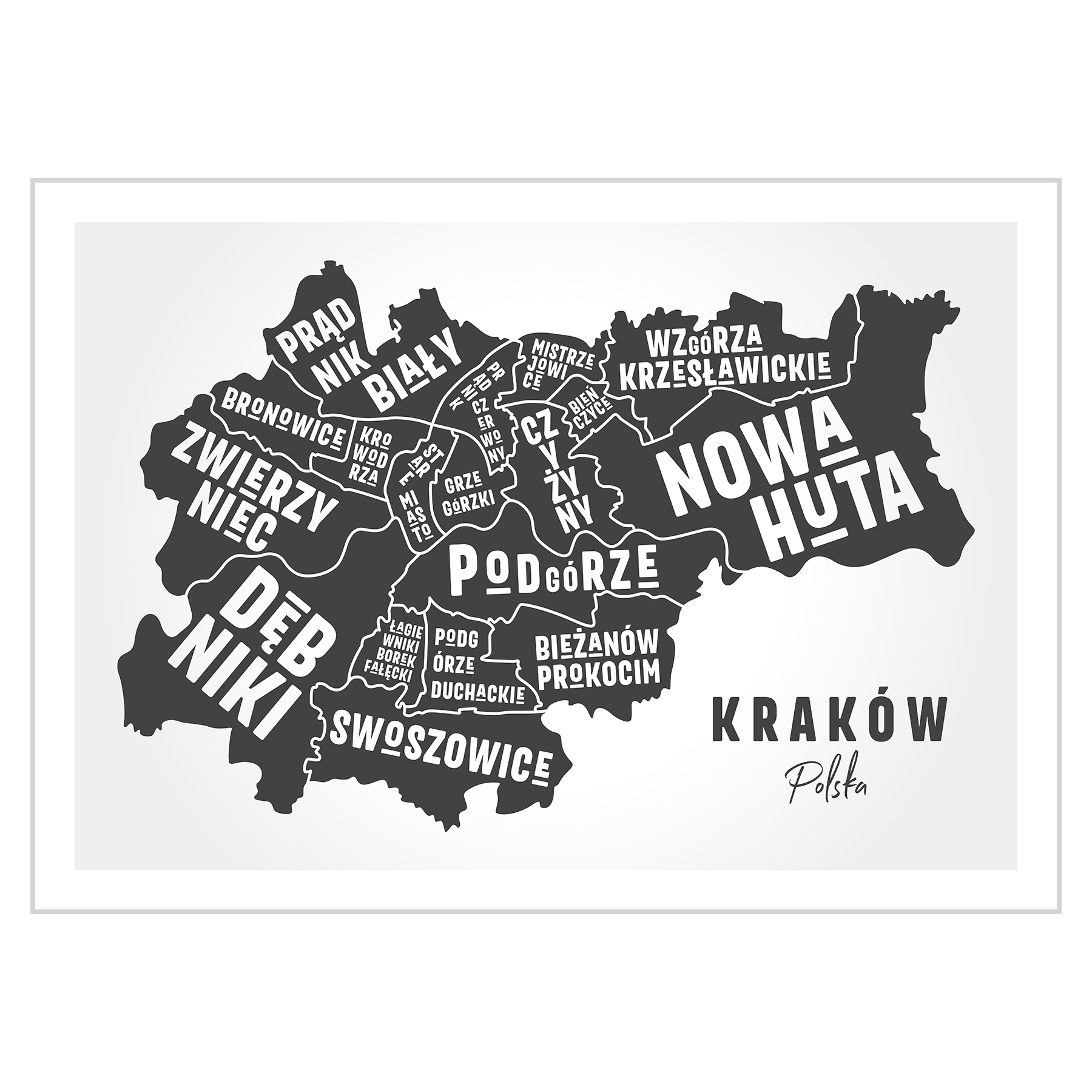 

Plakat 70x50 Mapa Kraków Dzielnice miasta