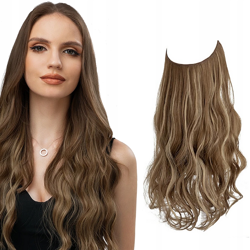 Flip-in Vlasy Kudrnaté Vlnité Na Vlasci Bez Sponek hnědé s pramínky 10H24B