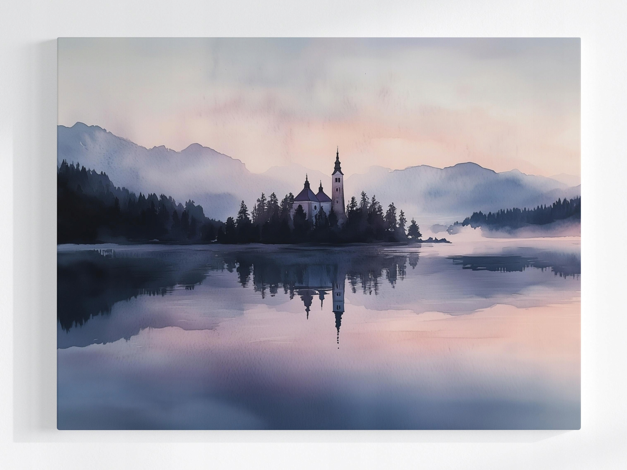 Obraz Na Plátně Canvas Jezero Kostel Hory Bled Slovinsko Alpy 80x60