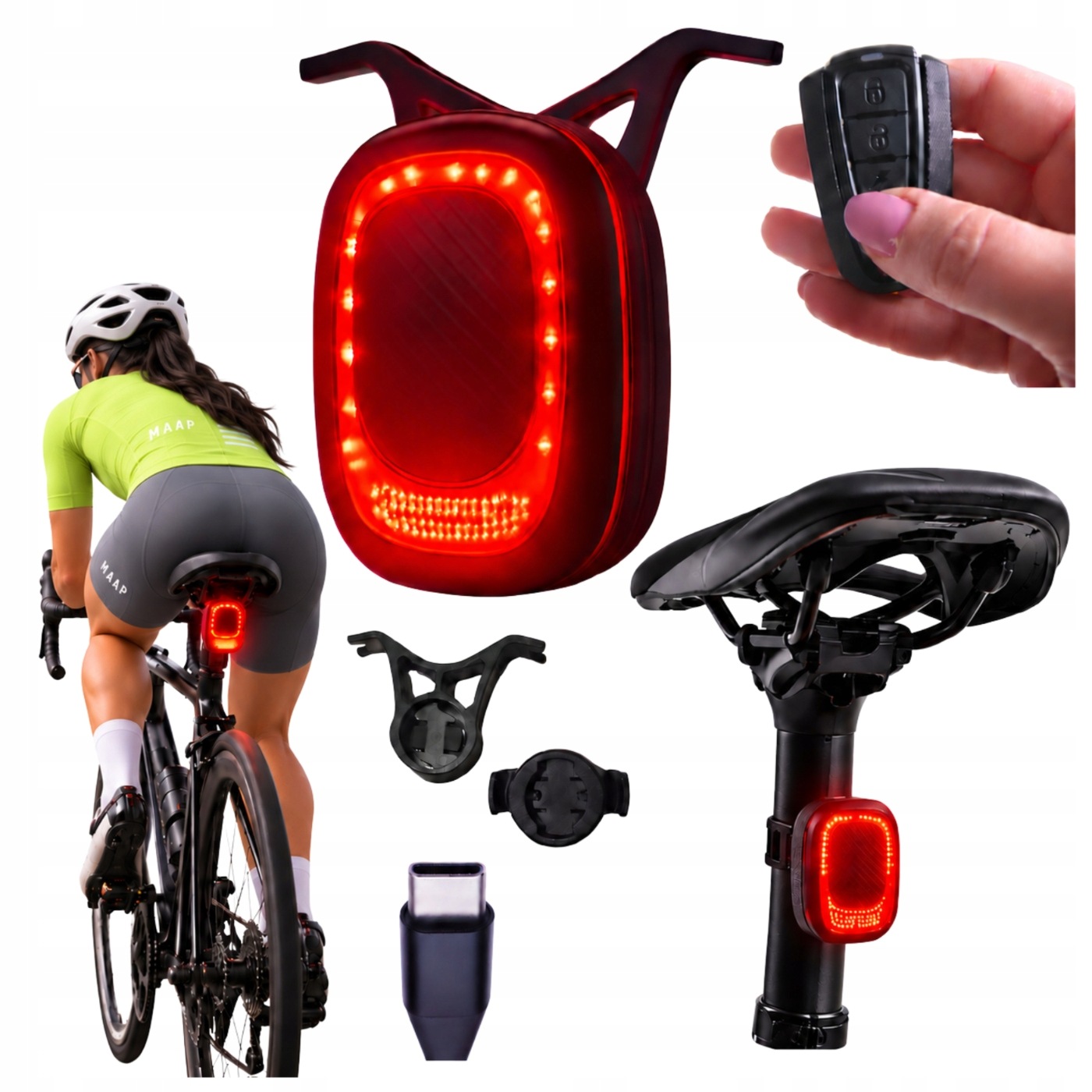 Alarm Zadní Světlo Na Kolo Se Stop Světlem, 4 Režimy, Hlasitý Alarm, Akumulátor Usb