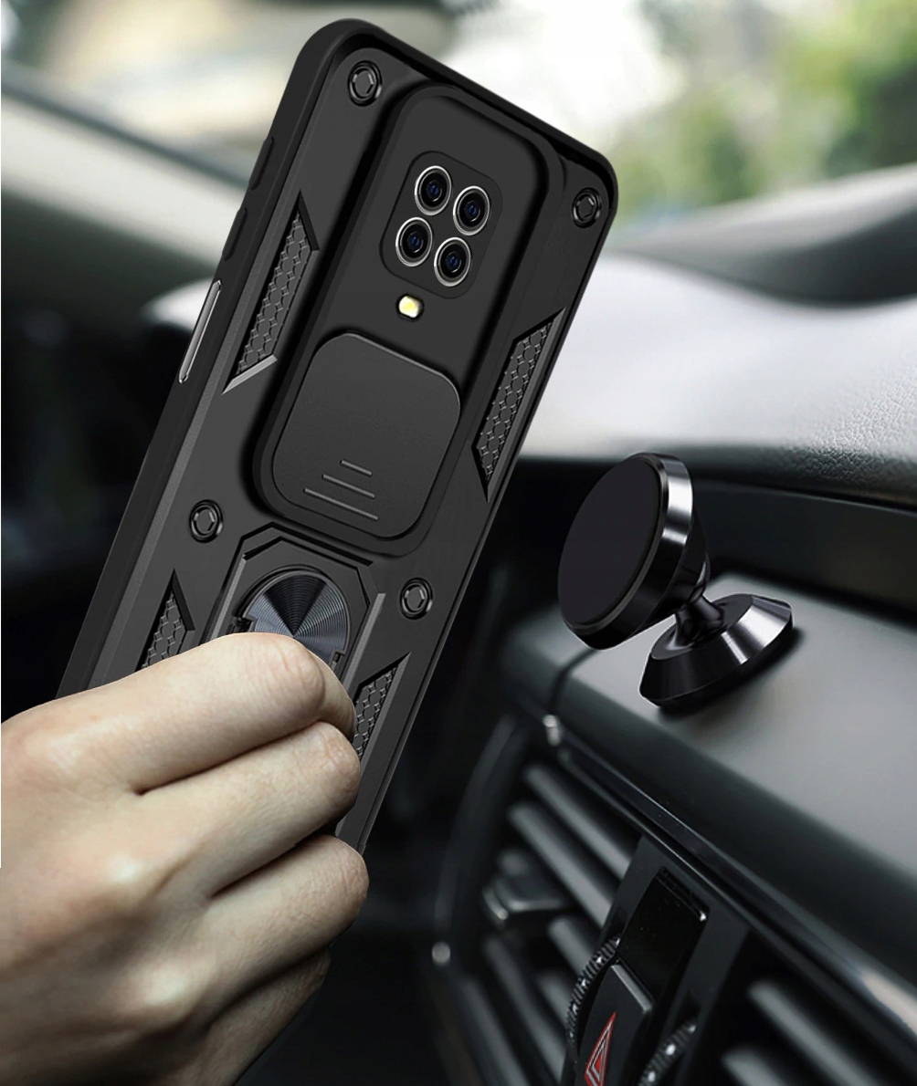 ETUI SLIDE RING DO XIAOMI REDMI NOTE 9 +SZKŁO Kolor czarny