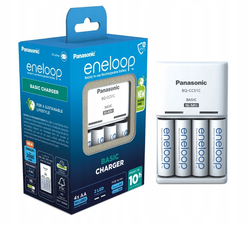 Panasonic nabíječka BQ-CC51 s akumulátory Eneloop 4 ks Aa R6 2000 mAh