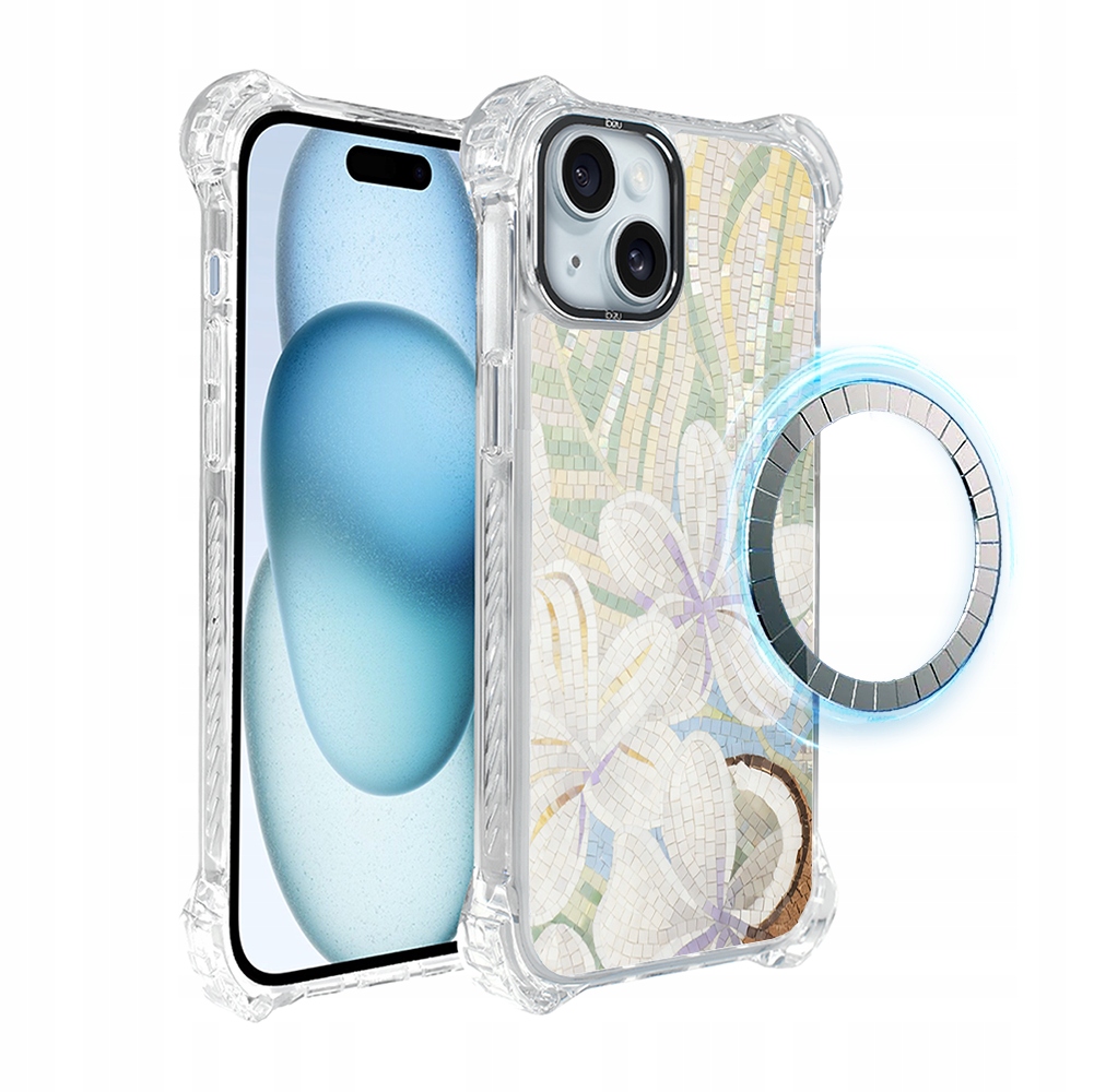 Pouzdro na iPhone 15 Ibizu DropGuard Ultra s MagSafe, bílá lilie