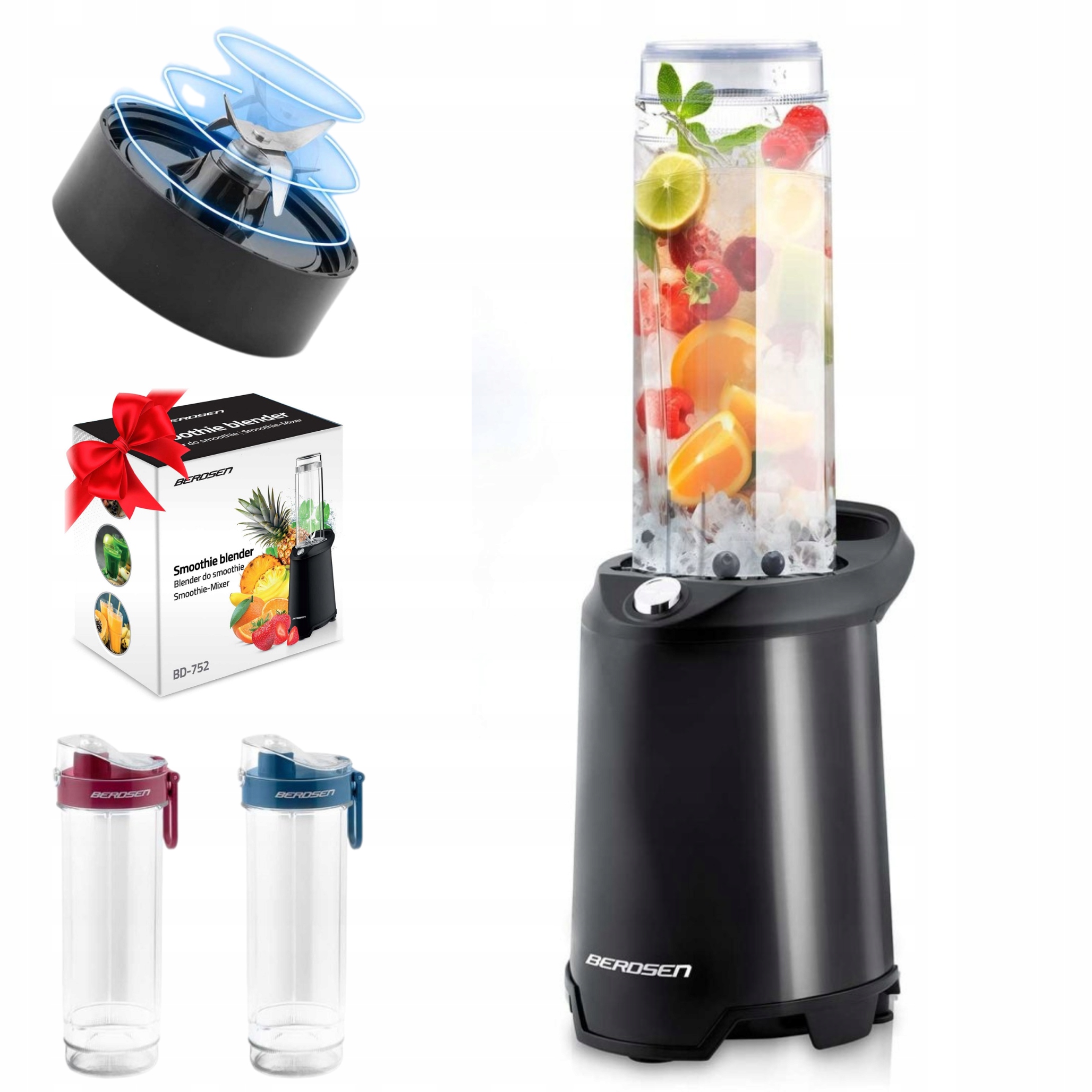Blender Smoothie Duża Moc 350W Kielichowy Do Koktajli 2 Bidony Zestaw