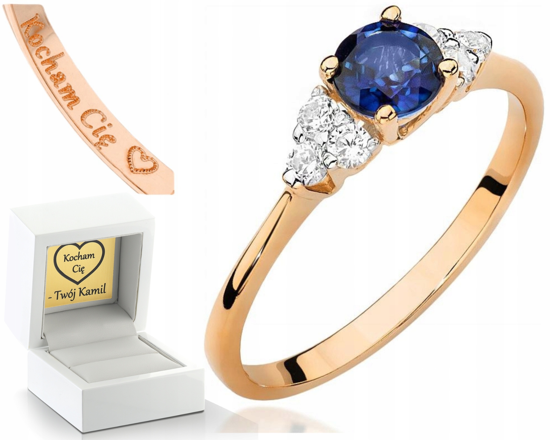 Růžové Zlato Prstýnek S Safírem Gravírování Bonus