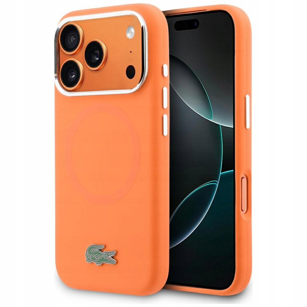 Pouzdro Lacoste Hc Silicone Metal Logo MagSafe pro iPhone 17 Pro oranžové