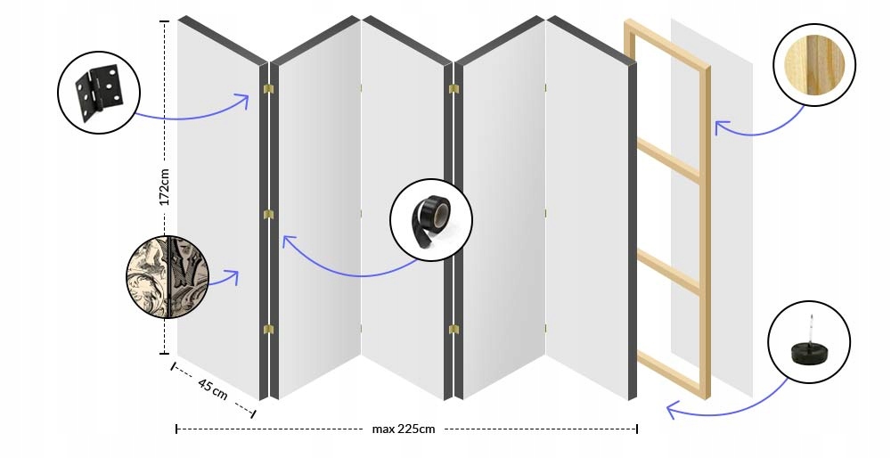 Parawan 5-częściowy - Mechaniczna symetria II Szerokość parawanu 225 cm