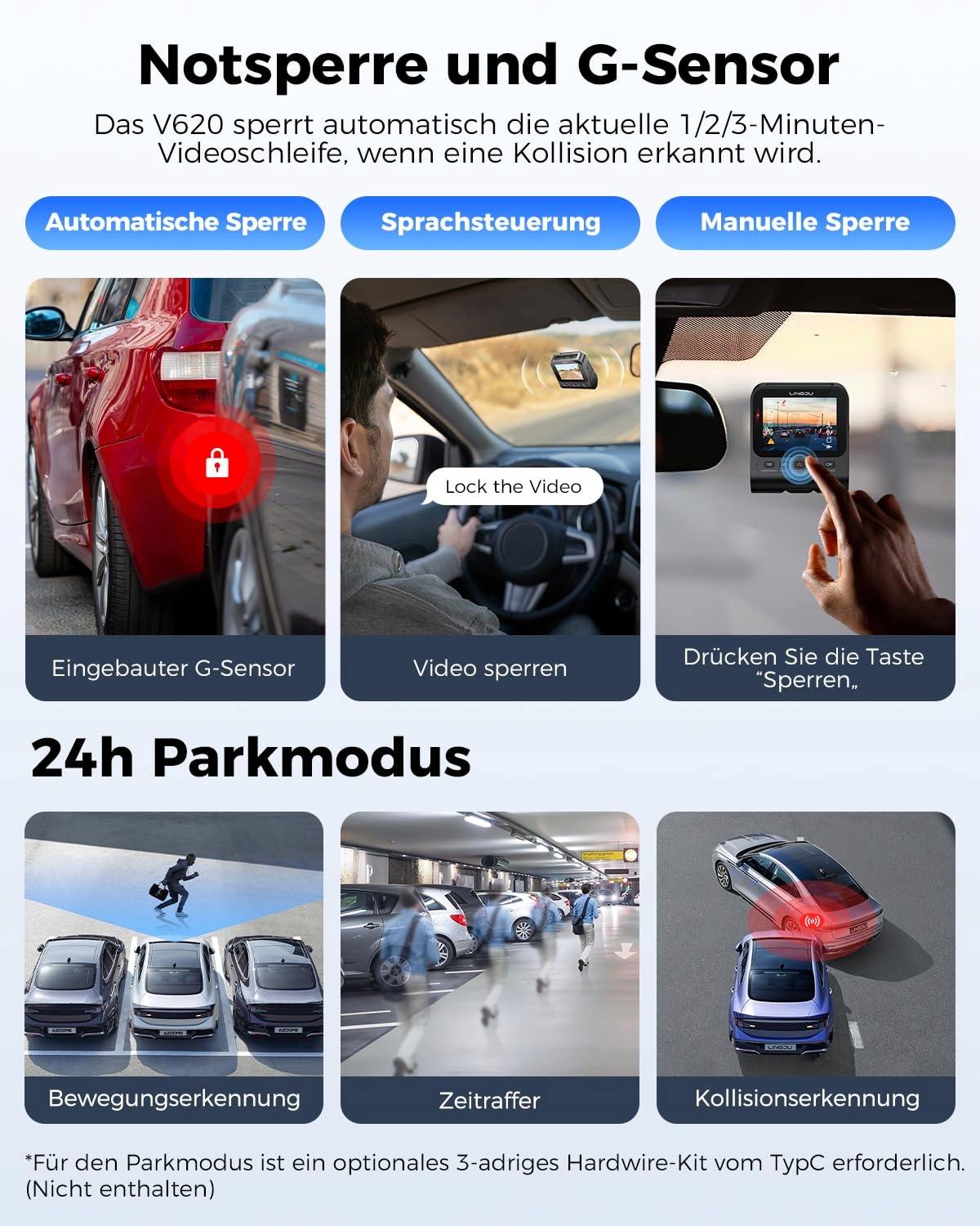 LINGDU V620 Kamera Samochodowa 4K 1080P WiFi GPS 64GB Karta SD 170° — miniatura 7
