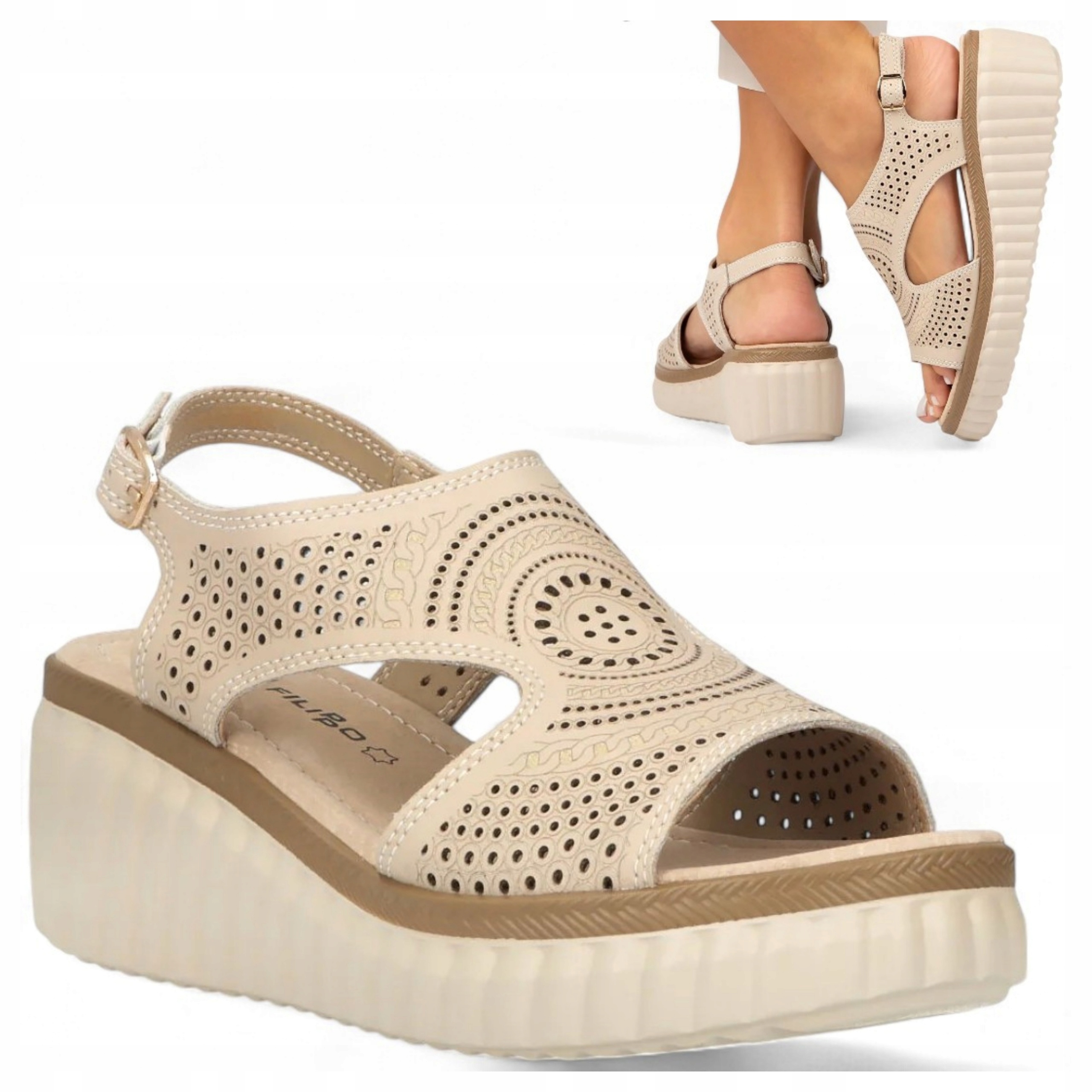 Pohodlné dámské kožené sandály Filippo na platformě, elegantní béžové