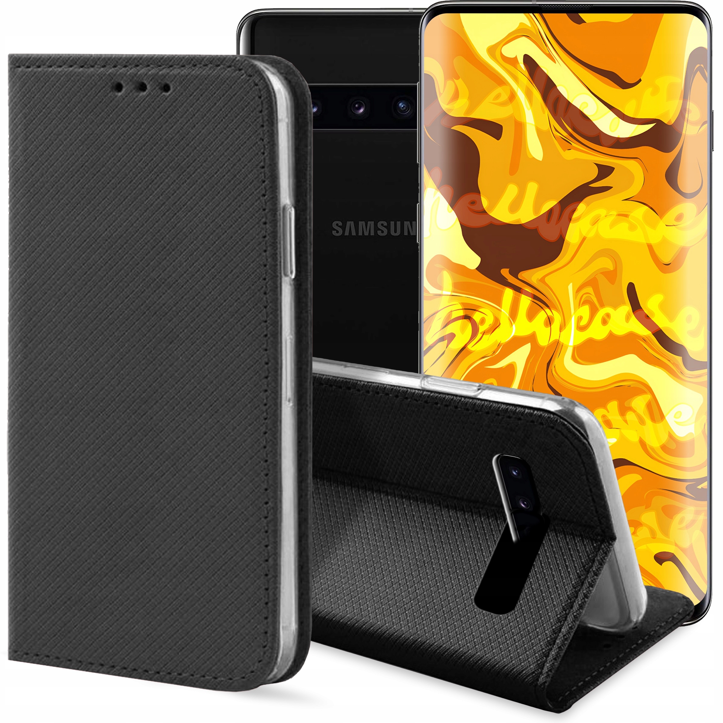 ETUI Z KLAPKĄ DO SAMSUNG GALAXY S10 CZARNE ZAMYKANE MAGNETYCZNE KABURA FLIP