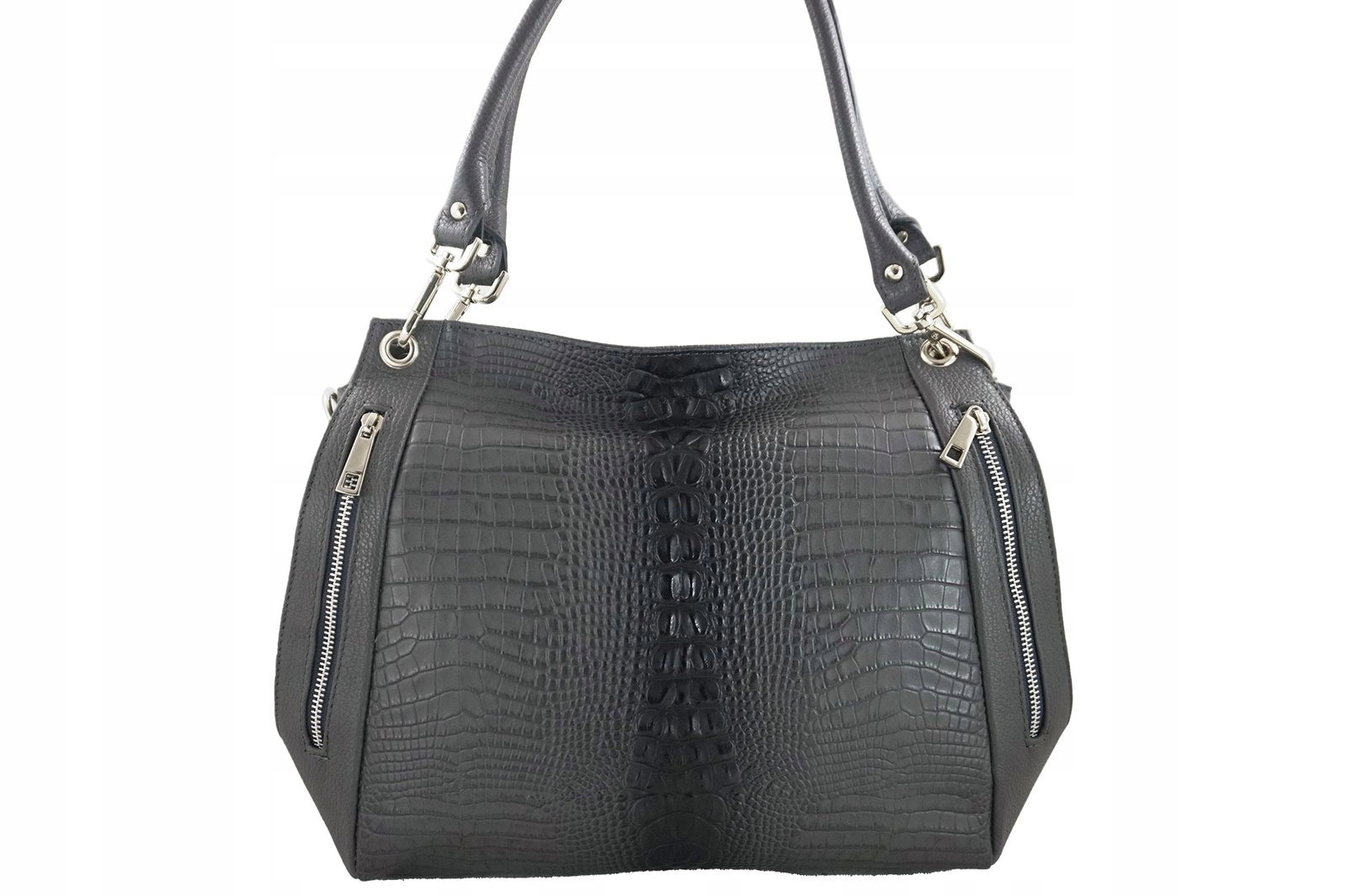 Módní velká kožená taška přes rameno tmavě šedá