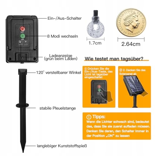 OLLNY Solarne Lampki Zewnętrzne Oświetlnie Żarówki 12M 100 — miniatura 9