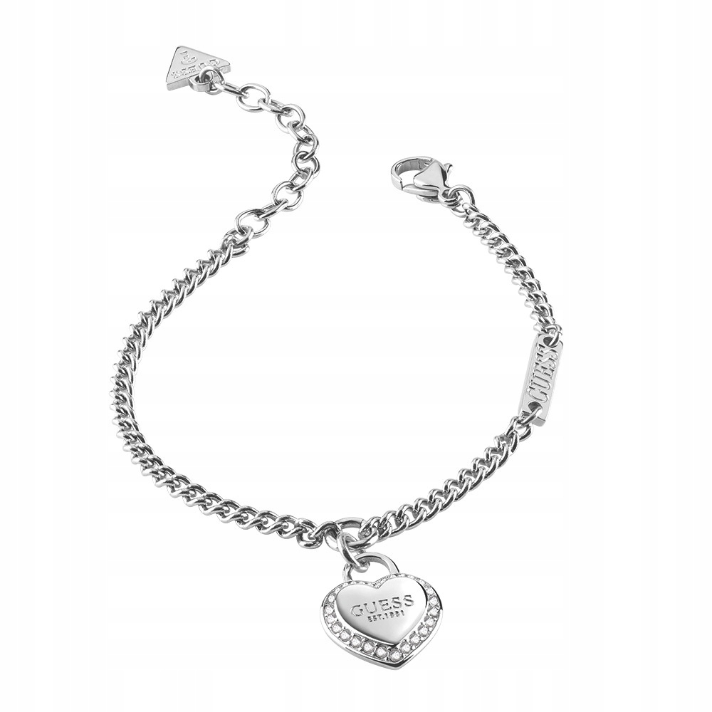 Dámský stříbrný náramek Guess zirkon srdce 19 Cm
