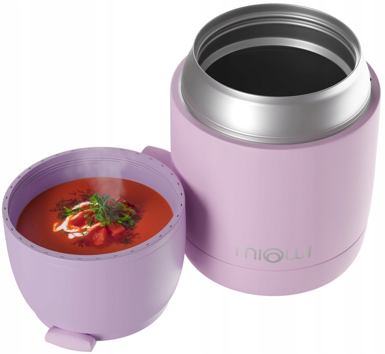 Termos obiadowy na zupę żywność Stalowy Miowi 450 ml Łyżka Różowy Pojemność 0.45 l
