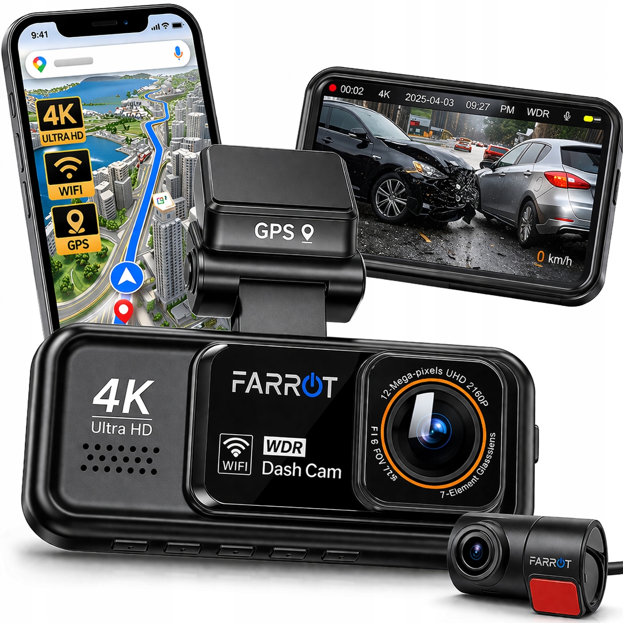 4K Gps WiFi videorekordér do auta Predná a zadná kamera Adas
