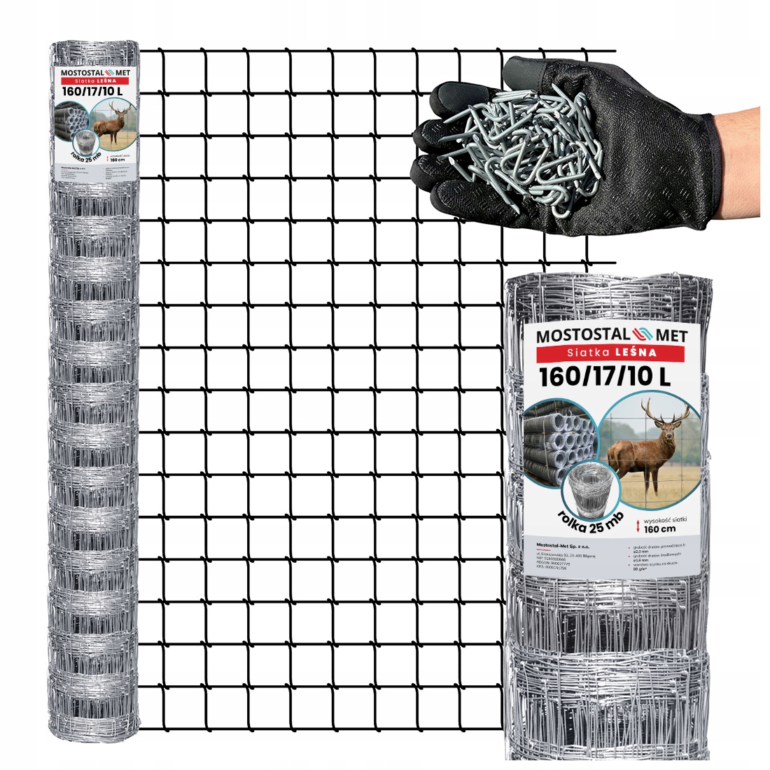 Siatka Leśna ogrodzeniowa 160/17/10 L 25mb skoble Oczka Kwadraty
