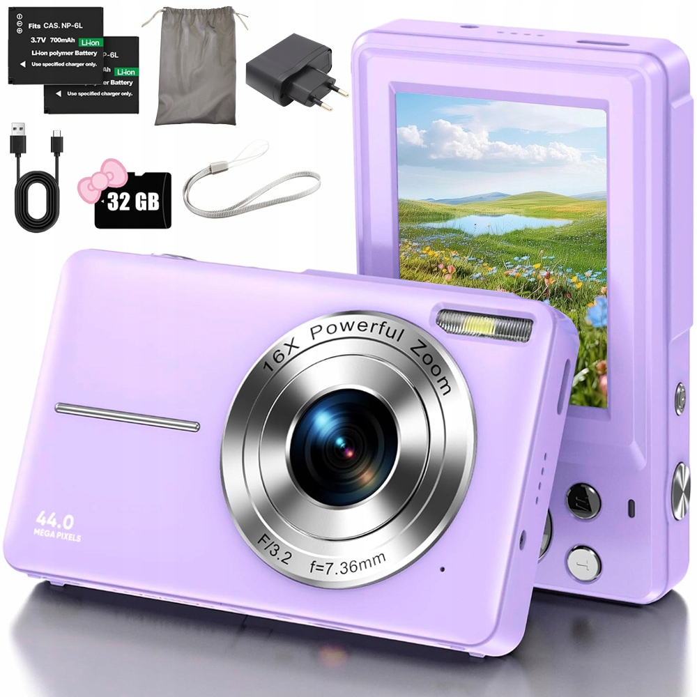 Digitální Fotoaparát Pro Děti Hd 1080P 44 Mp 16X Zoom 32GB Karta Fialová