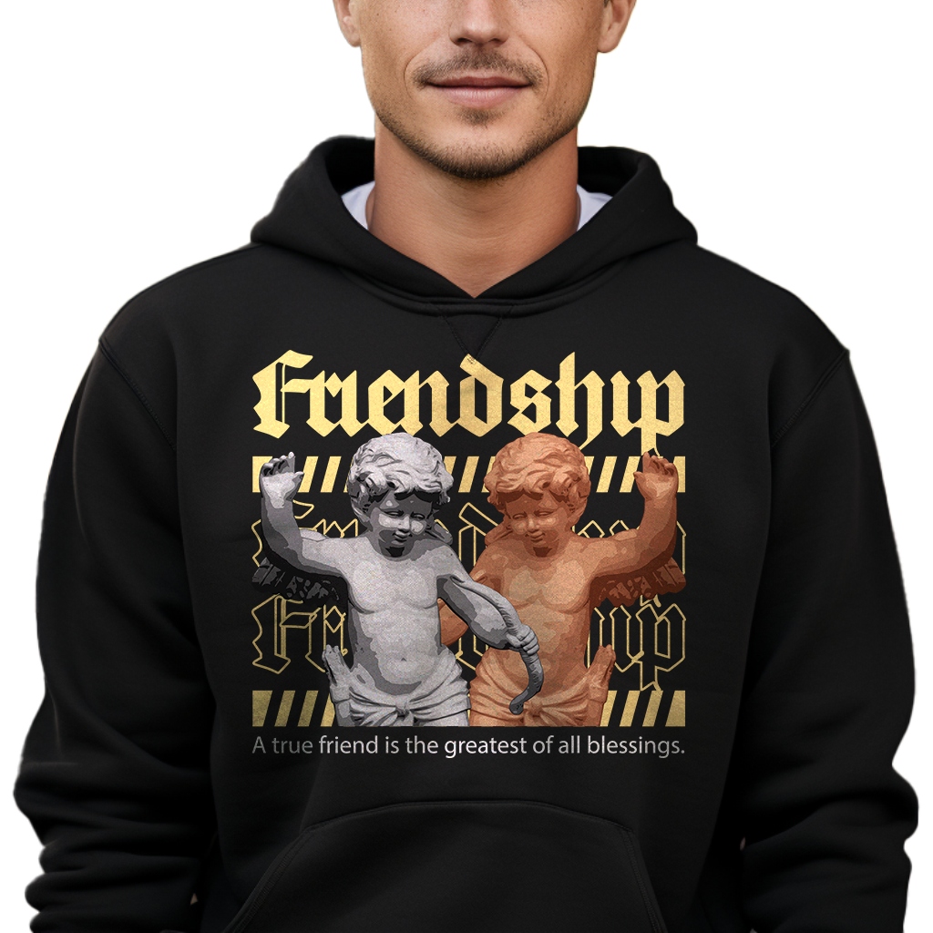 Pánská Mikina S Kapucí Černá Friendship Pro Mládež moderní vzory XL