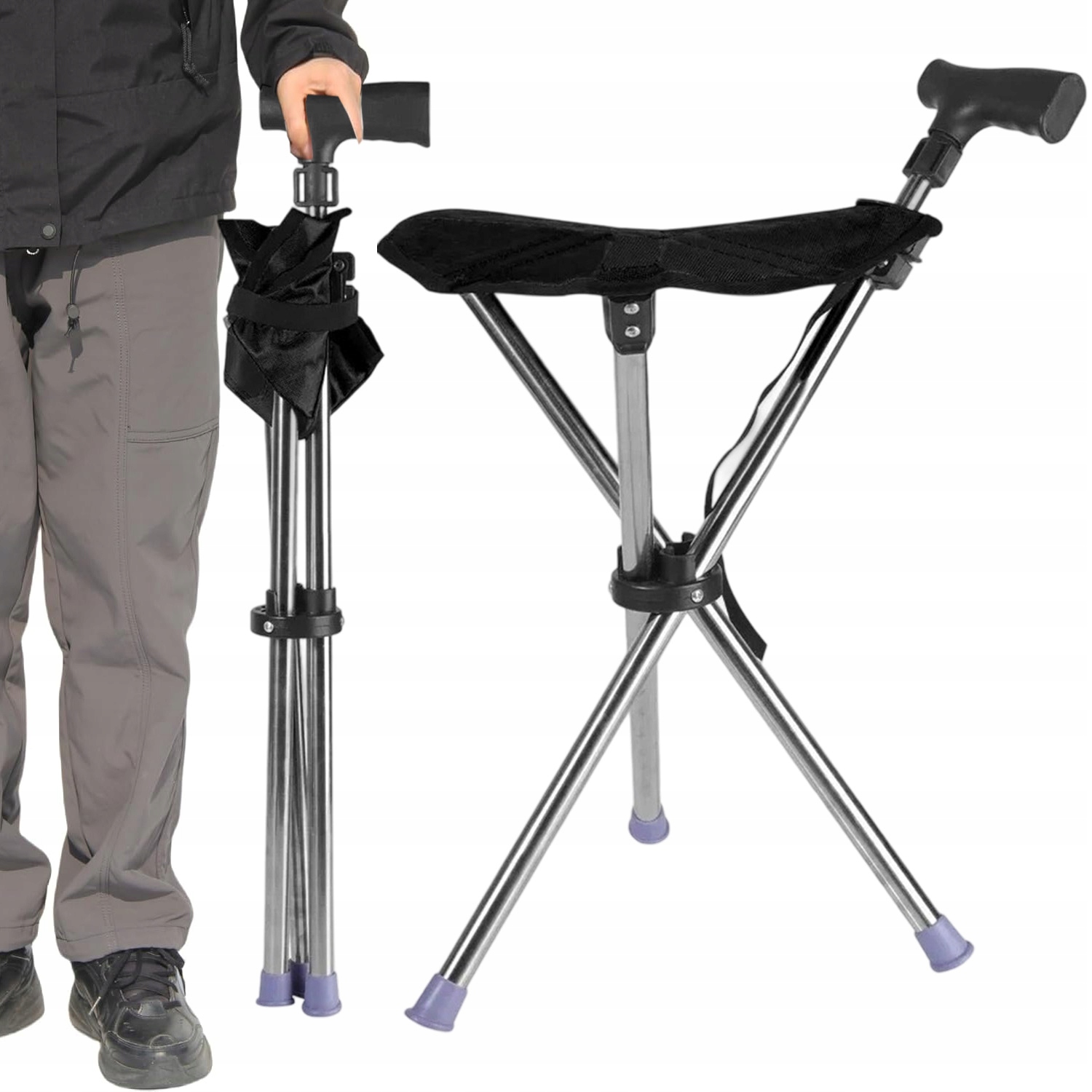 Składane Kule Laska Z Krzesło Dla Seniorów Aluminiowa Antypoślizgowa Lekka