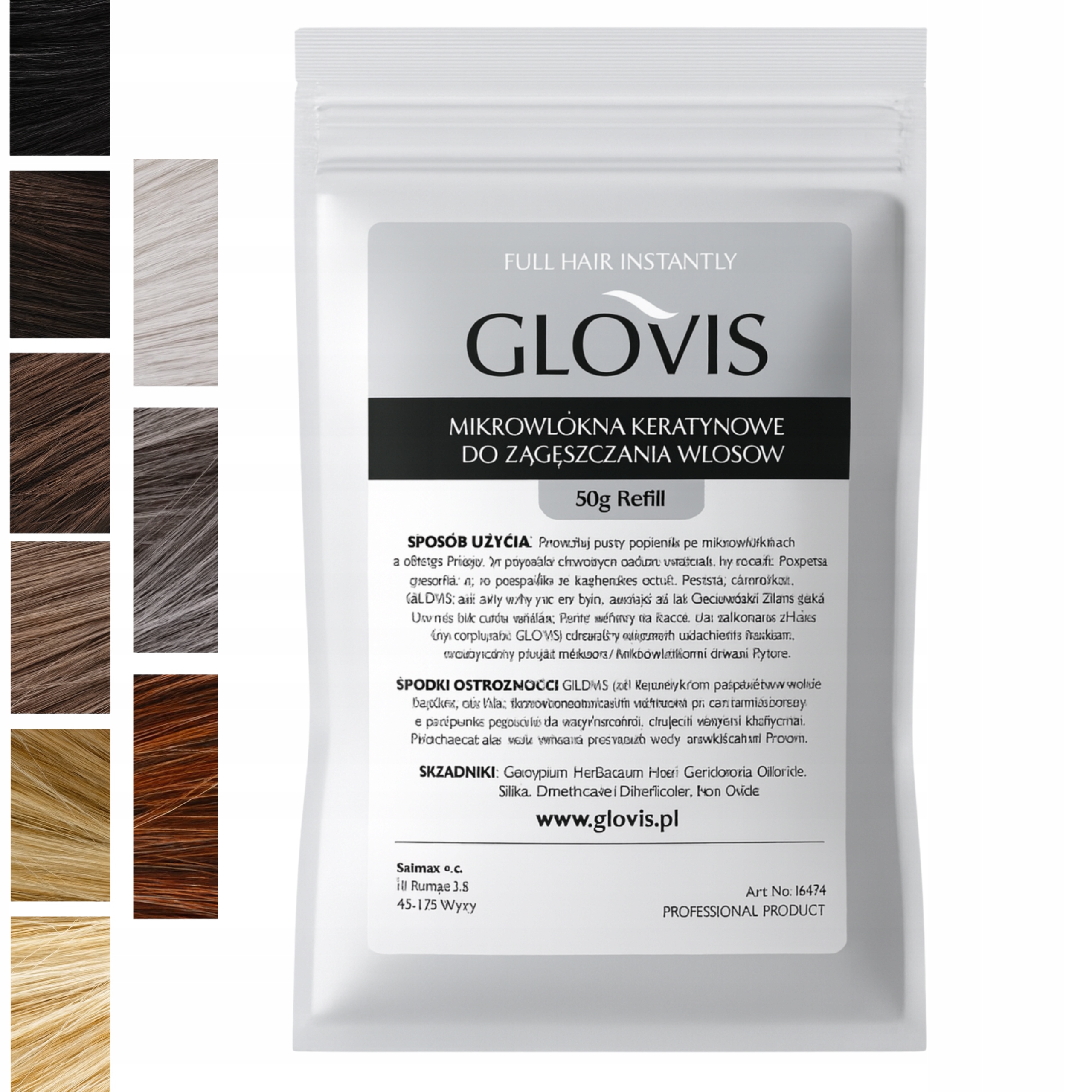 Vlákna Glovis 50g Sáček Efektivní alopecie Vypadávání Vlků Ztenčení