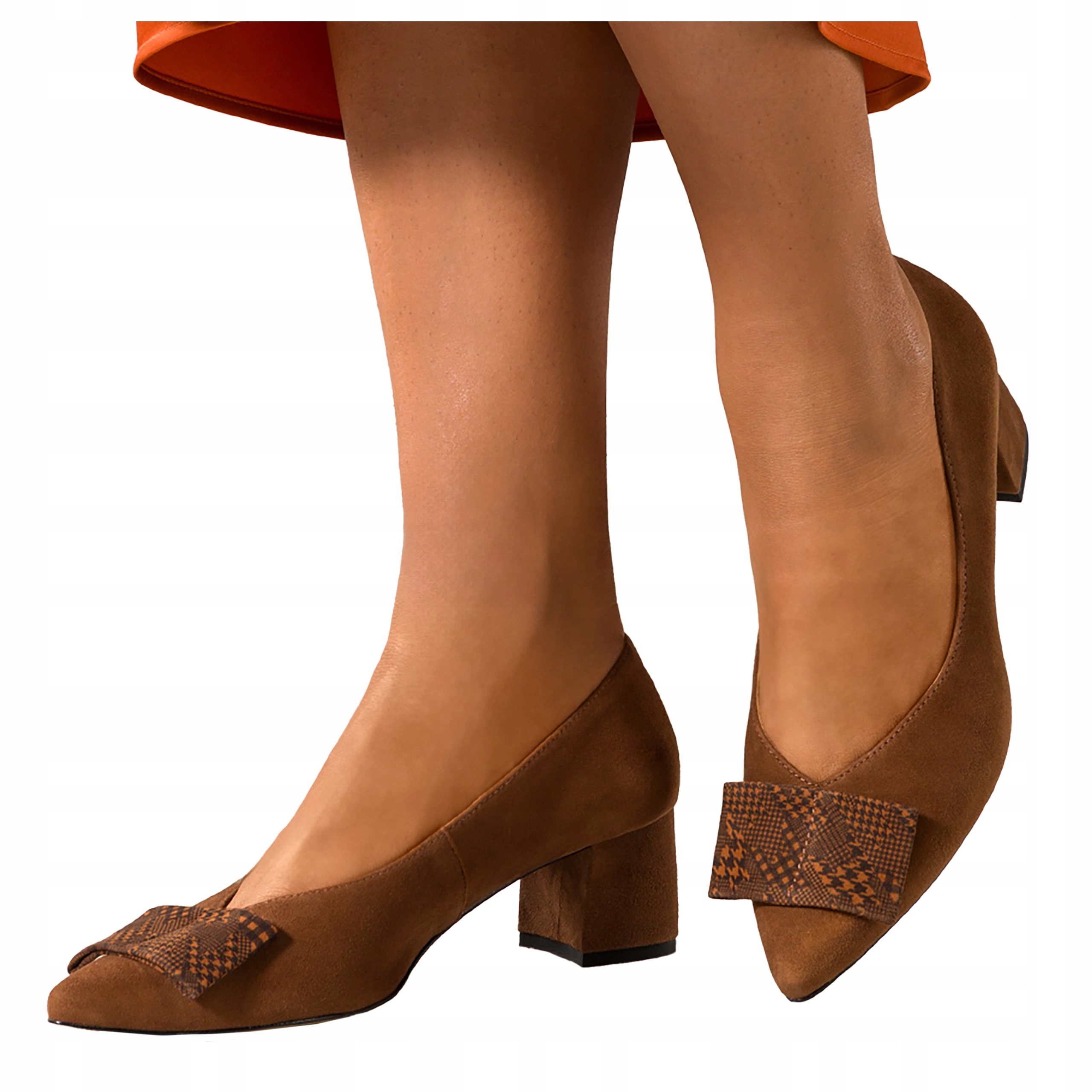 Hnědé Kožené Lodičky Dámské s mašličkou Pohodlné Podpatky Sloupek Modne r 39