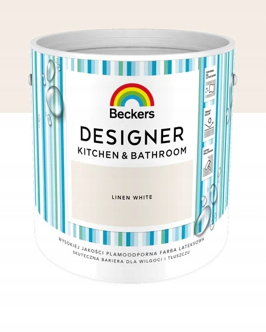 Beckers Latexová vodou ředitelná barva Kitchen&Bathroom Linen White 2,5L
