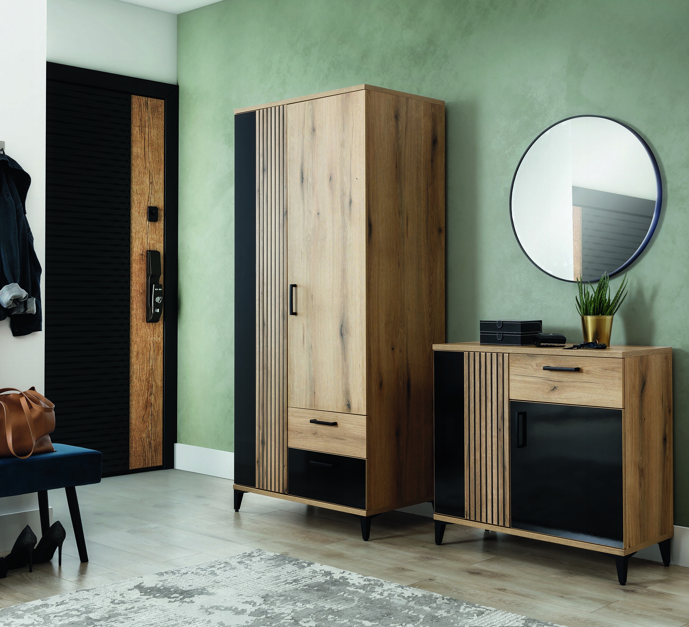 Witryna ARIS AS06,dąb evoke/czarny połysk, LIVEO, GRATISY,szybko Wykończenie inne