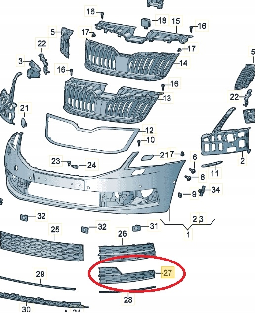 Kratka zderzaka lewa Skoda Octavia 5E0807681G
