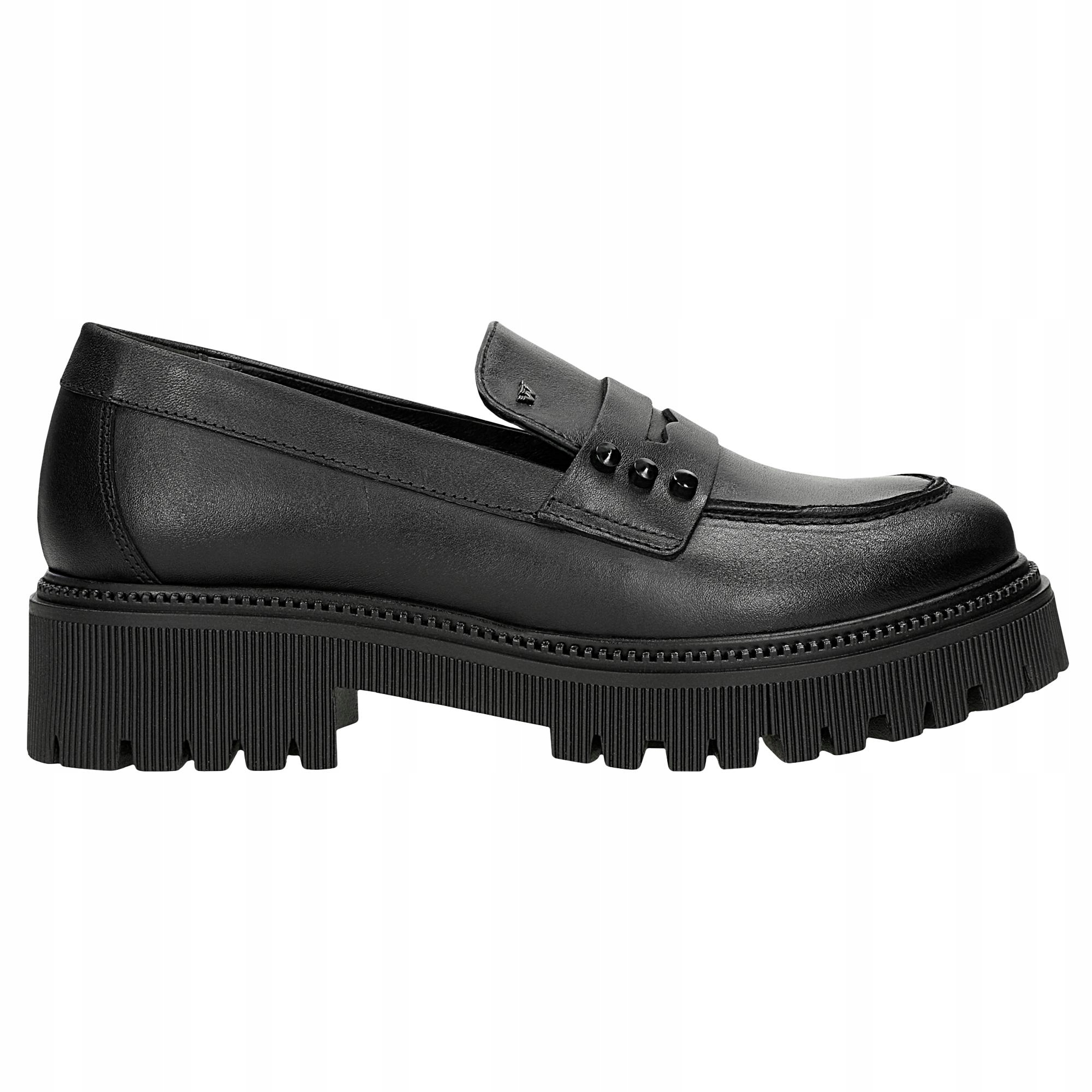 Dámské černé kožené polobotky penny loafers Wojas vel.