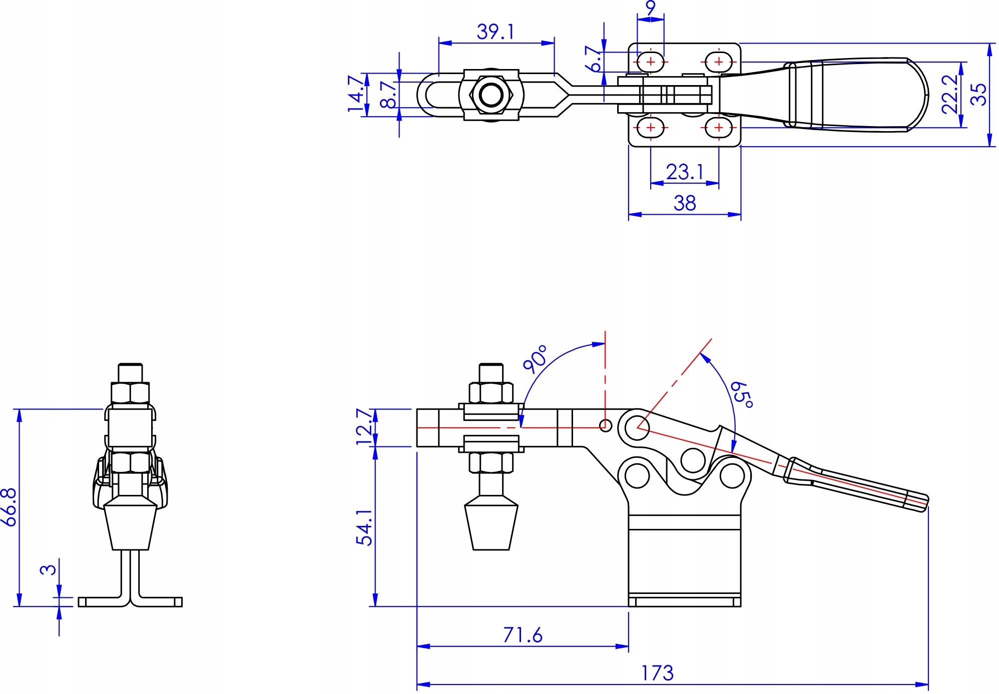Docisk Ścisk Zacisk Szybkomocujący 225D 227kg 70mm Rozstaw szczęk 0 mm