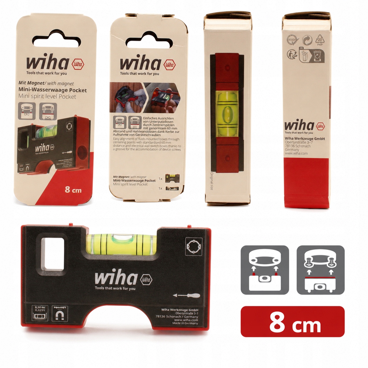 Wiha Kapesní vodováha 8 cm s magnetem pro elektrikáře 46957 Profesionál