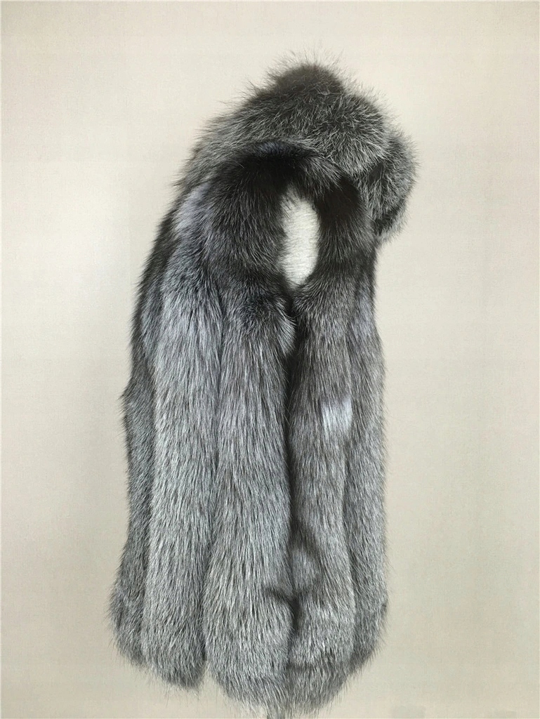 KAMIZELKA FUTRO NATURALNE SREBRNY LIS KAPTUR ZJAWISKOWA NOWOŚĆ Kaptur z kapturem