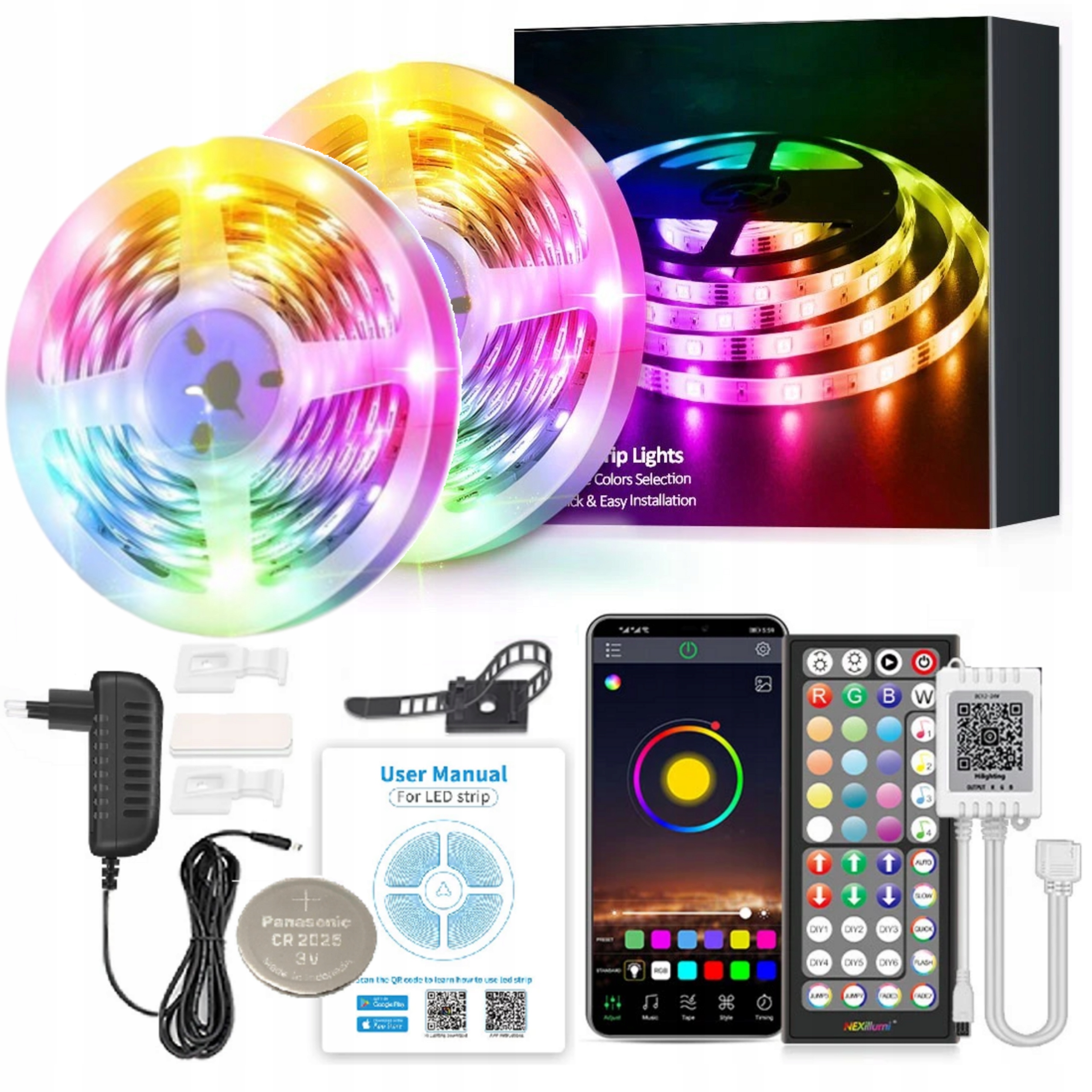 Taśma LED 20m RGB 5050 Pilot Aplikacja na Telefon BLUETOOTH Zasilacz Timer
