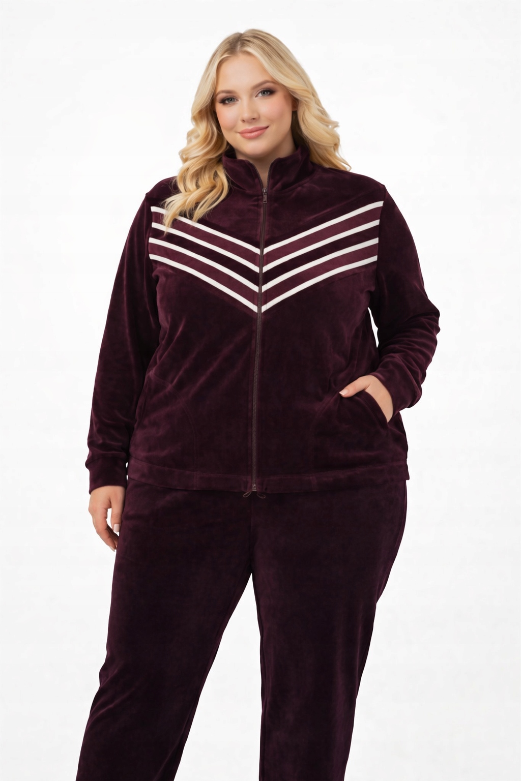 Velurový komplet 3XL Plus Size bavlněný Polský teplý vínový 48 50