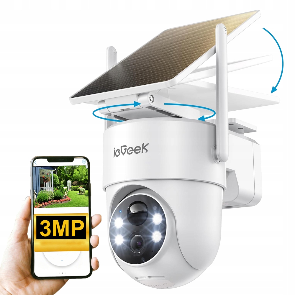 3MPX solární otočná kamera 4x Zoom 2K detekce těla Pir 360° Otočná