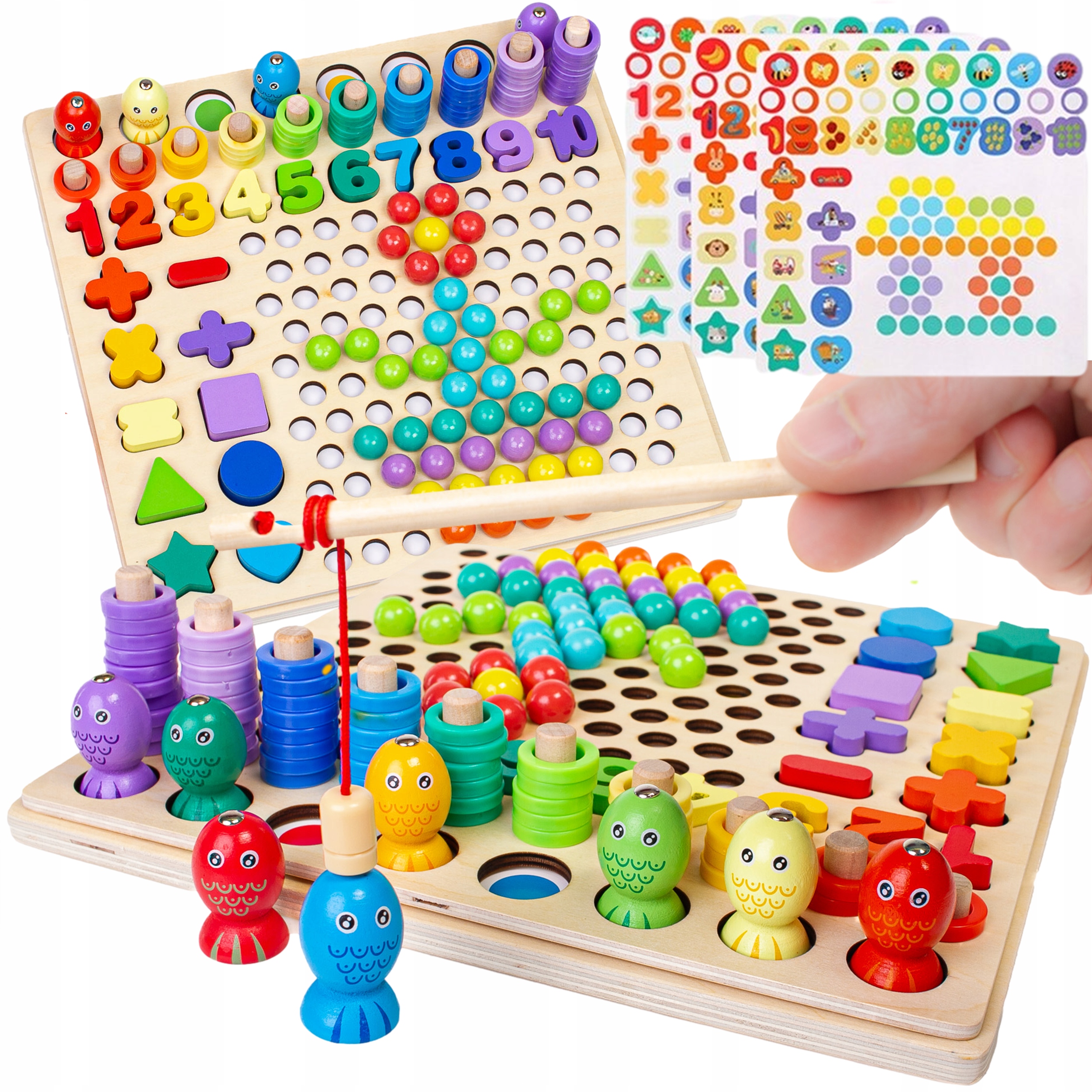 

Montessori drewniane rybki gra kulki liczydło 5w1