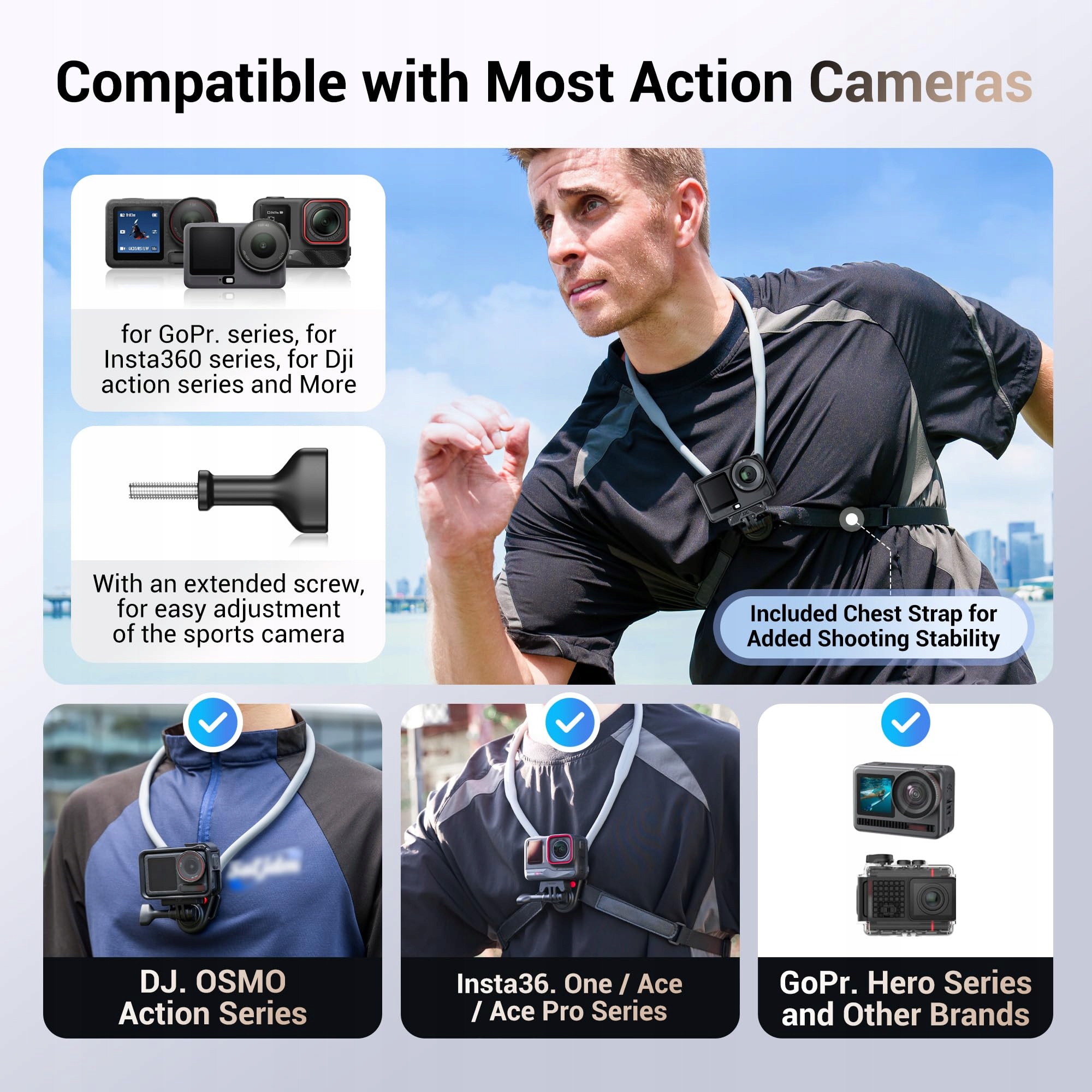 JJC Uchwyt Na Szyję Z Pasem Na Klatkę POV Do GoPro DJI Insta360 Pocket 3 — miniatura 2