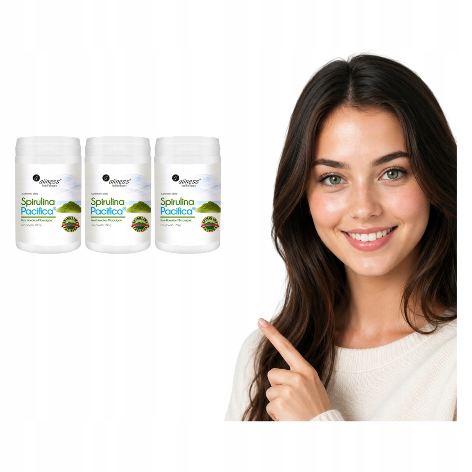 3x Spirulina 540 g W Proszku Aliness Hawajska Pacifica 1 Miarka Dziennie