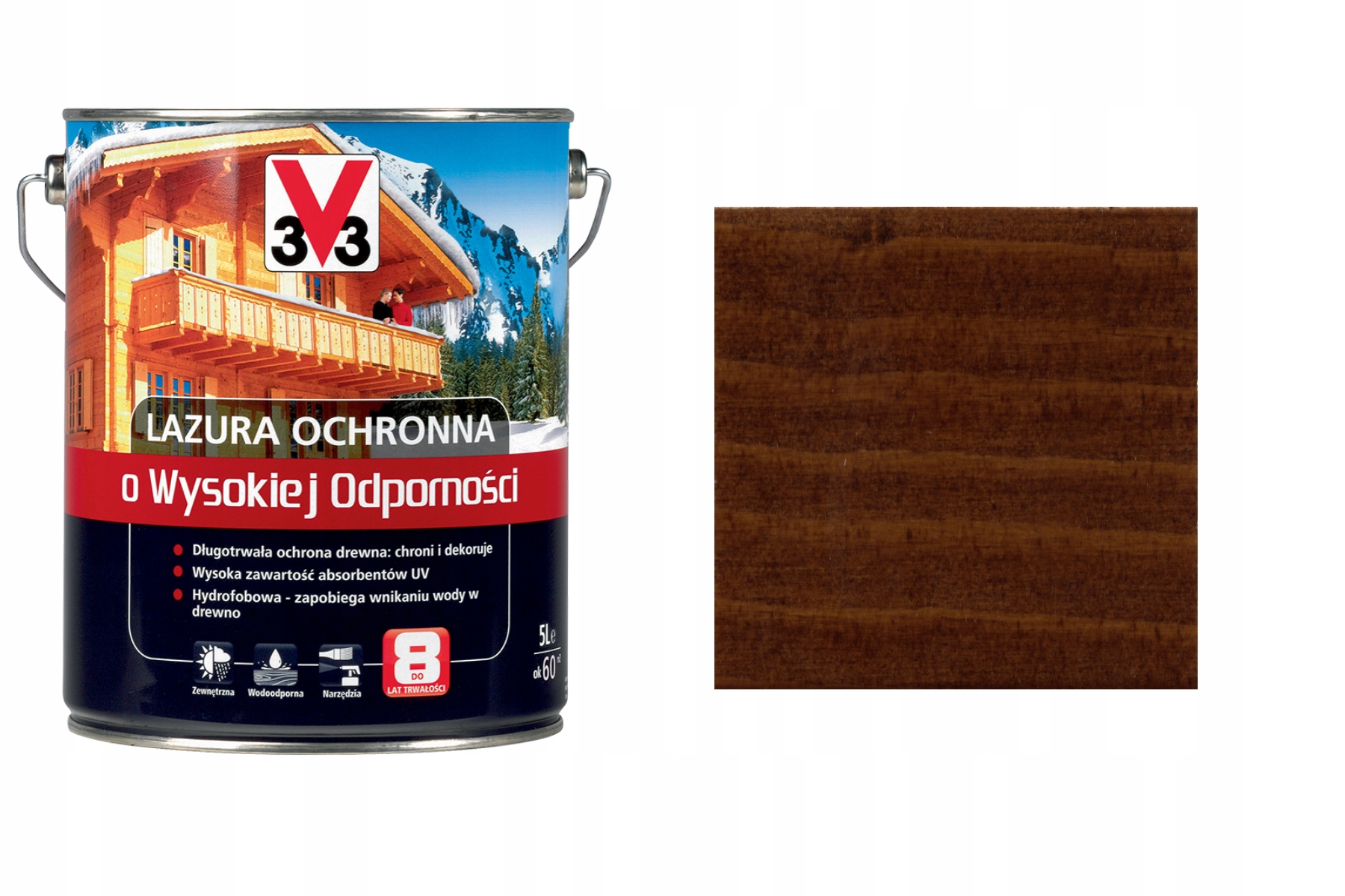 

V33 Lazura Wysoka Odporność 8 Lat Ciemny Orzech 5L