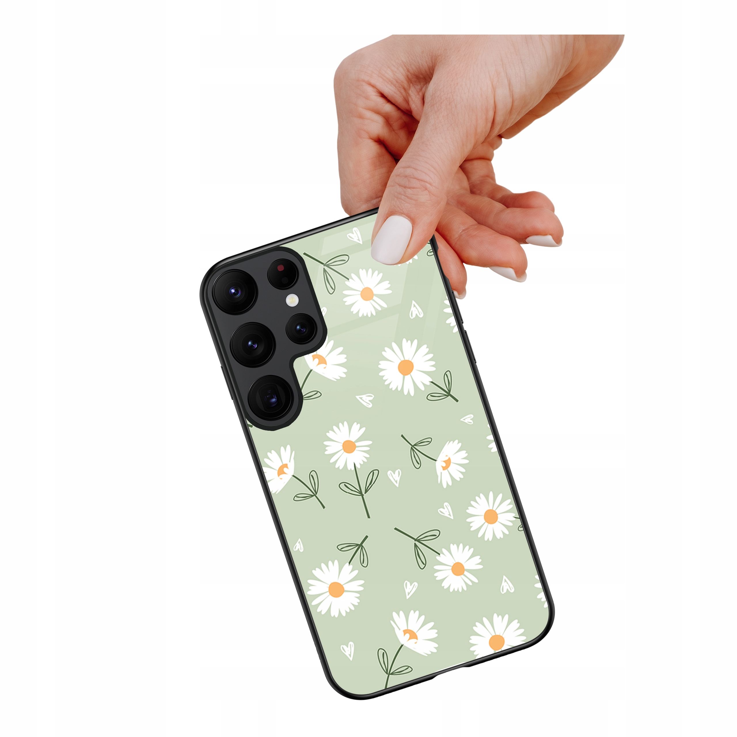 Etui szklane ceramiczne do Samsung Galaxy S24 Ultra Stokrotki pistacja