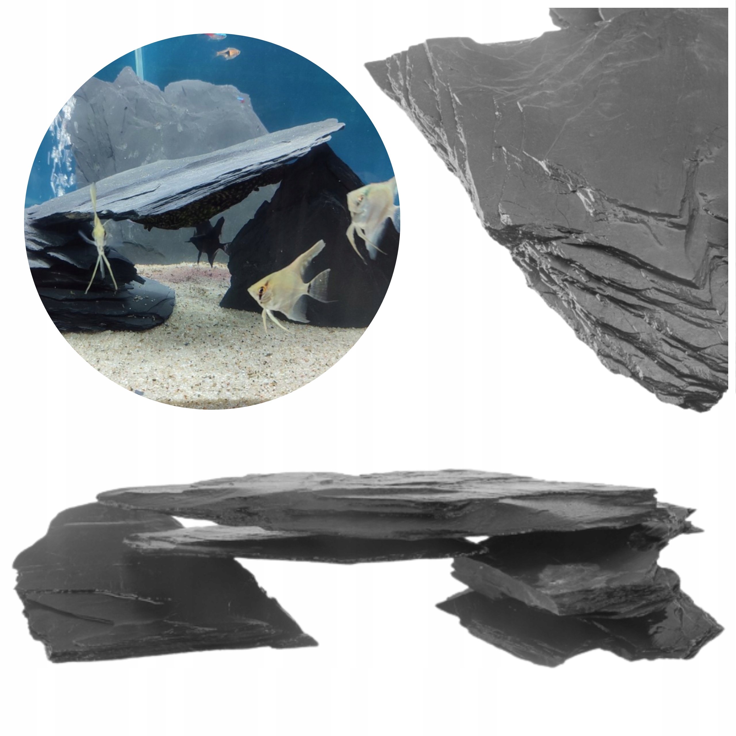 Levně Kámen Do Akvária Hotová Aranžování Břidlice Černý Premium 15 kg