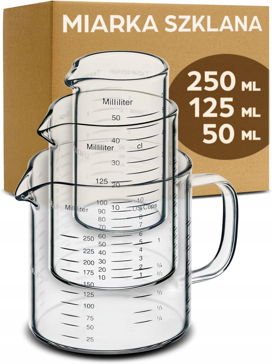 Skleněné Kuchyňské Borosilikátové Odměrky 50 ML 125 ML 250 ML, Sada 3 Ks