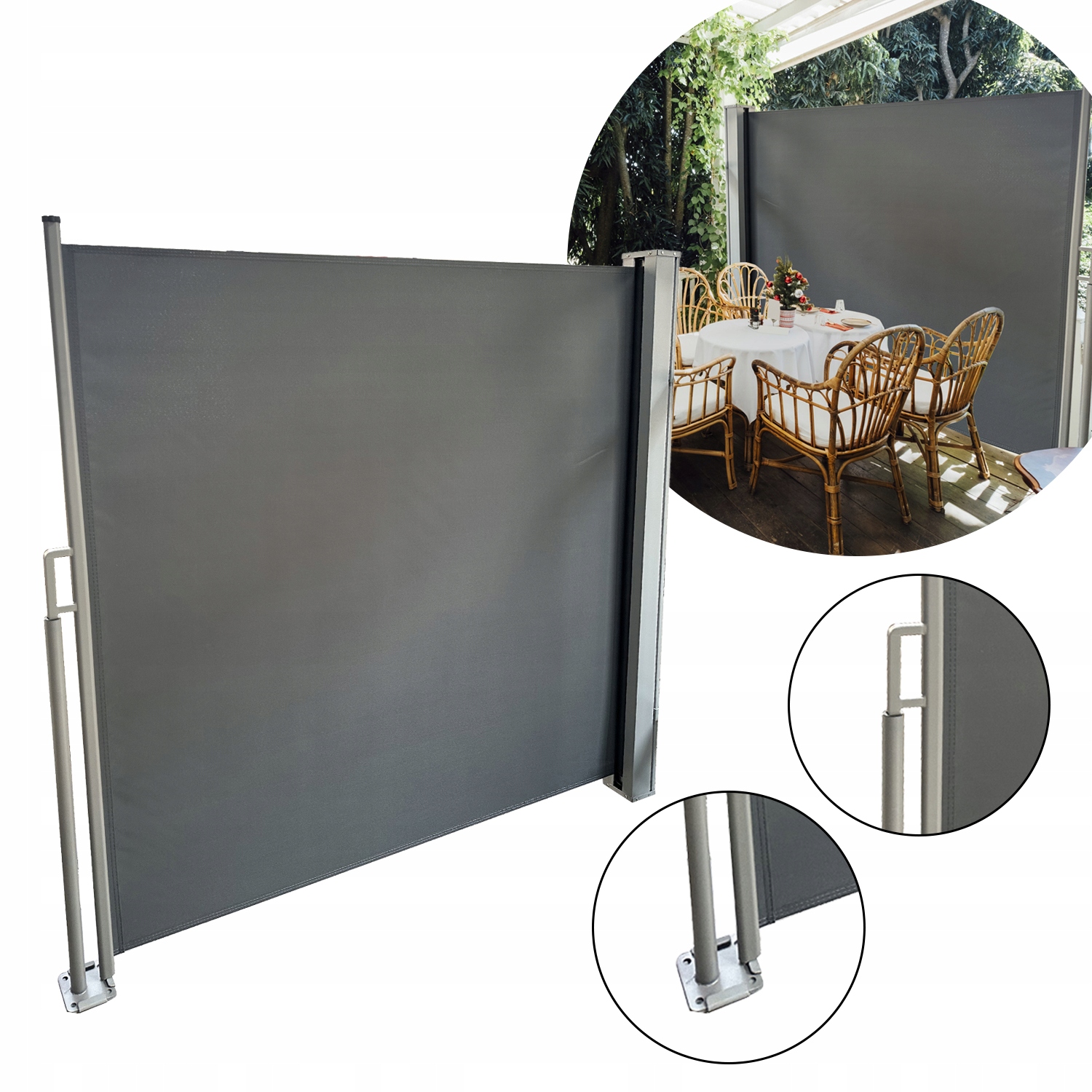 Markiza Boczna osłona na taras 300x200cm wysuwana Szara balkonowa roleta