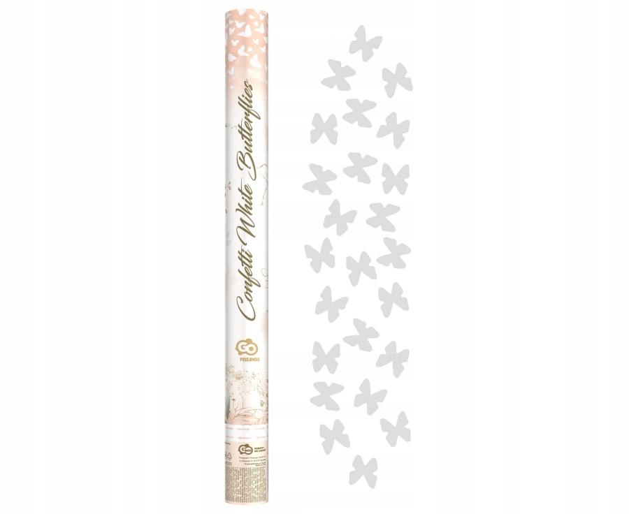 Konfetti pneumatyczne Motylki, papierowe, białe / 60 cm