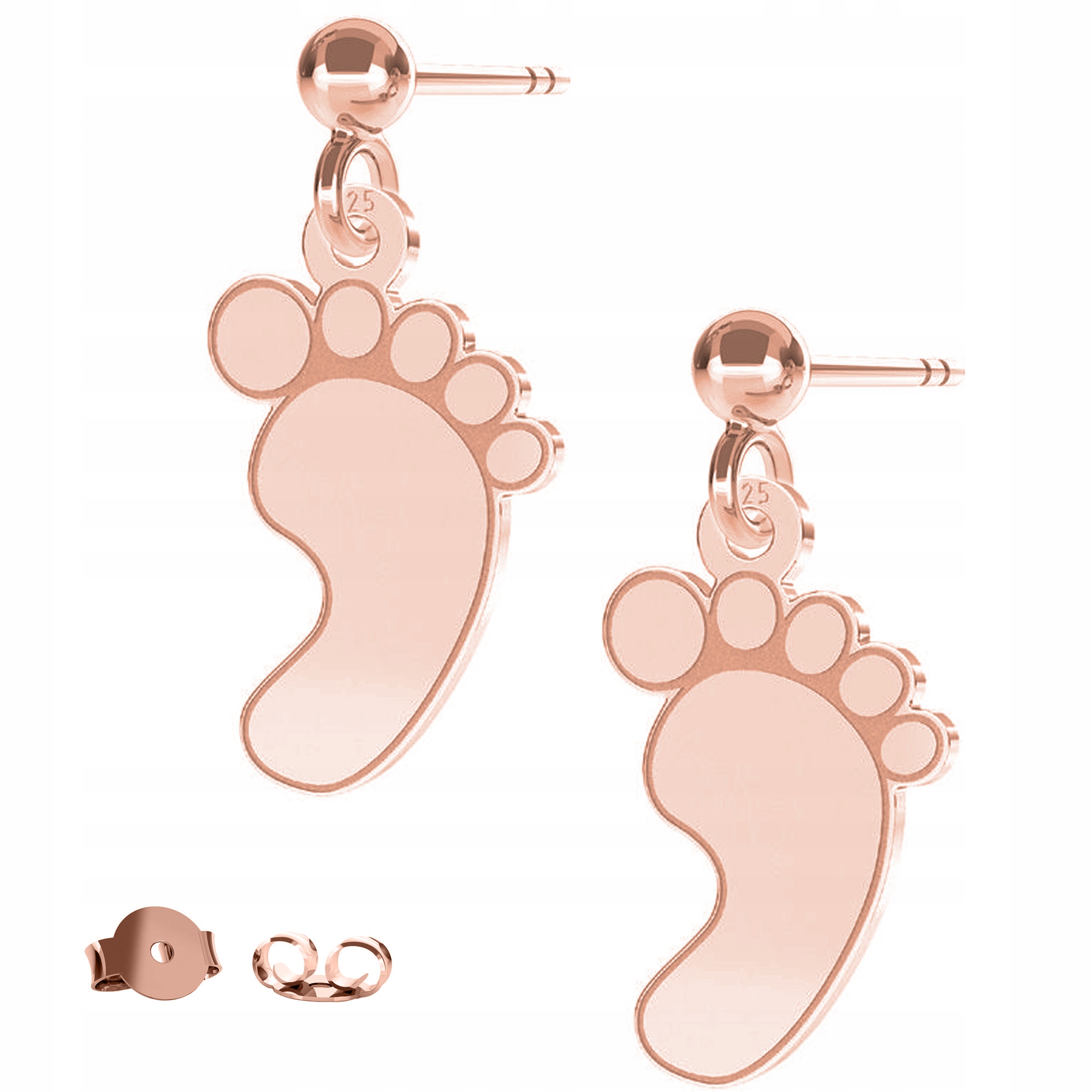 Náušnice Dětská noha růžové zlato 925