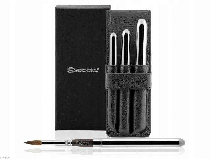 Sada 3 štětců Escoda Optimo Travel v koženém pouzdro