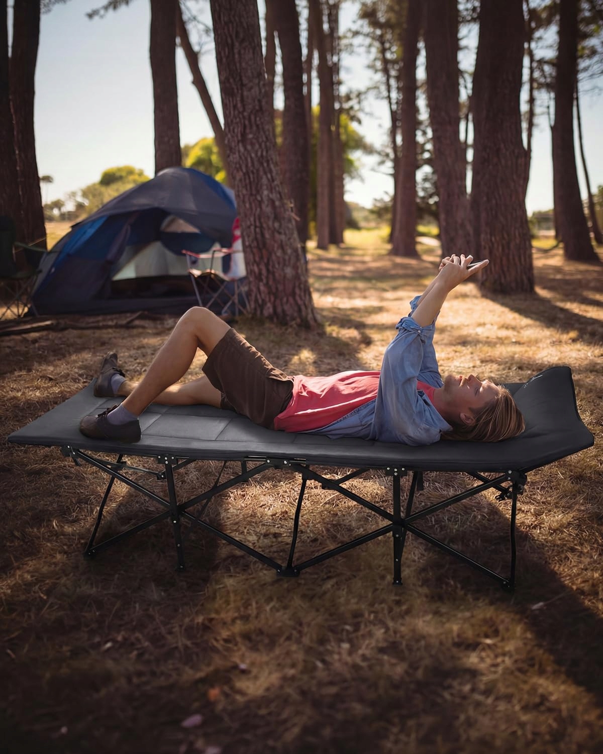 SPORTNEER Łóżko Polowe Składane 200x79cm Do 204KG Kemping Plaża Ogród — miniatura 6